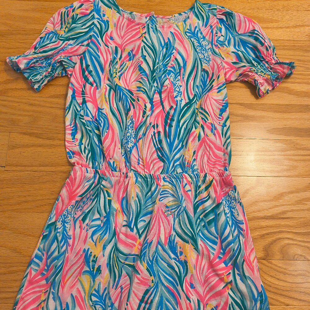 Lilly Pulitzer Girls Pink Blue Green Tropical Print Romper